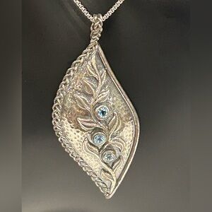 Or Paz Sterling & Blue Topaz Leaf Pendant   NWOT
